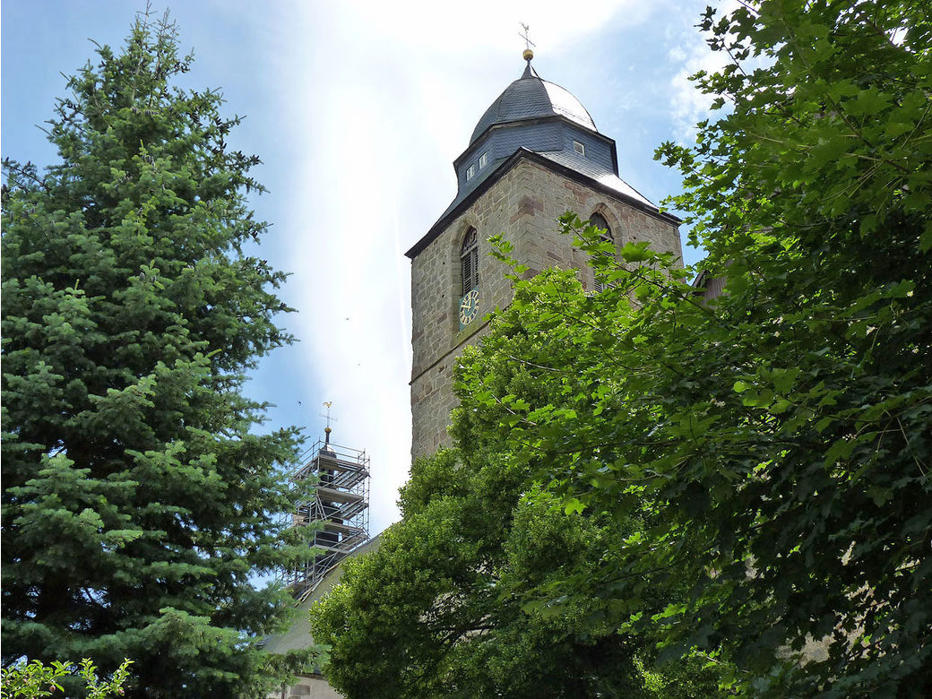 Einrüstung von St. Crescentius an der Südseite (Foto: Karl-Franz Thiede)